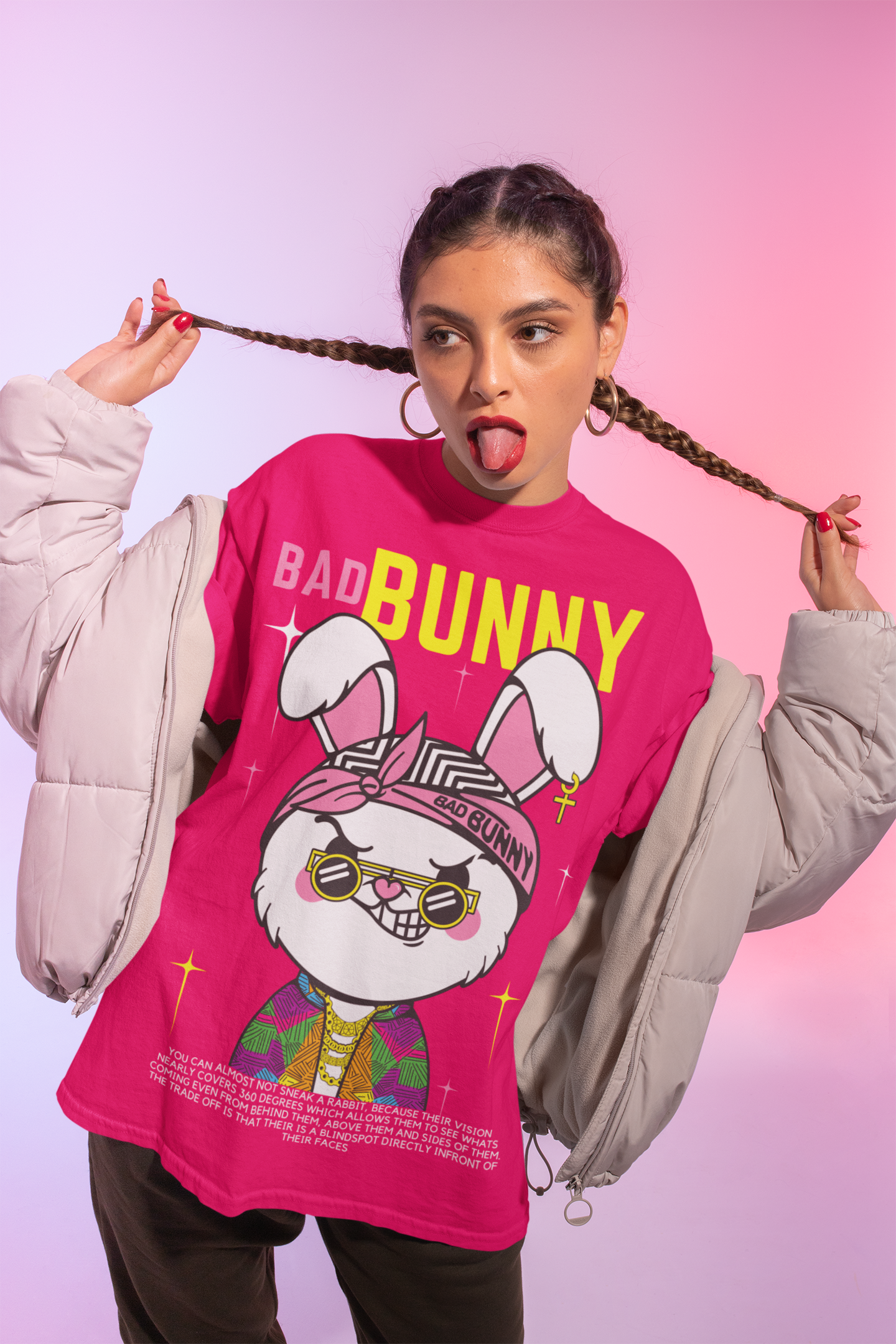 Women's Oversized T-shirt in Pink - Bad Bunny CAPTCHA