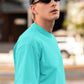 Men's Boxy Fit Solid Cyan T-Shirt