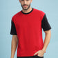 Men's Boxy Fit Solid Red Black T-Shirt