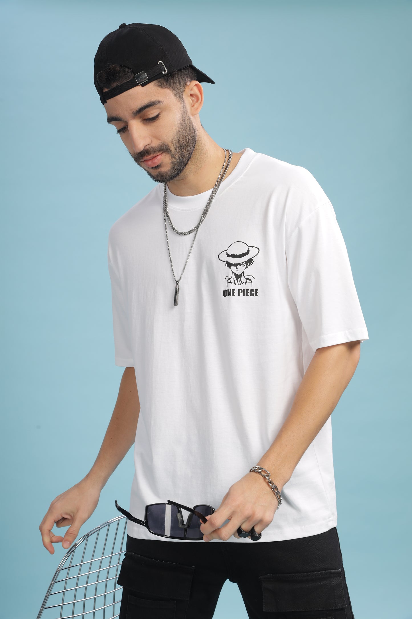 Men's White Oversized T-shirt - Monkey Luffy | Anime