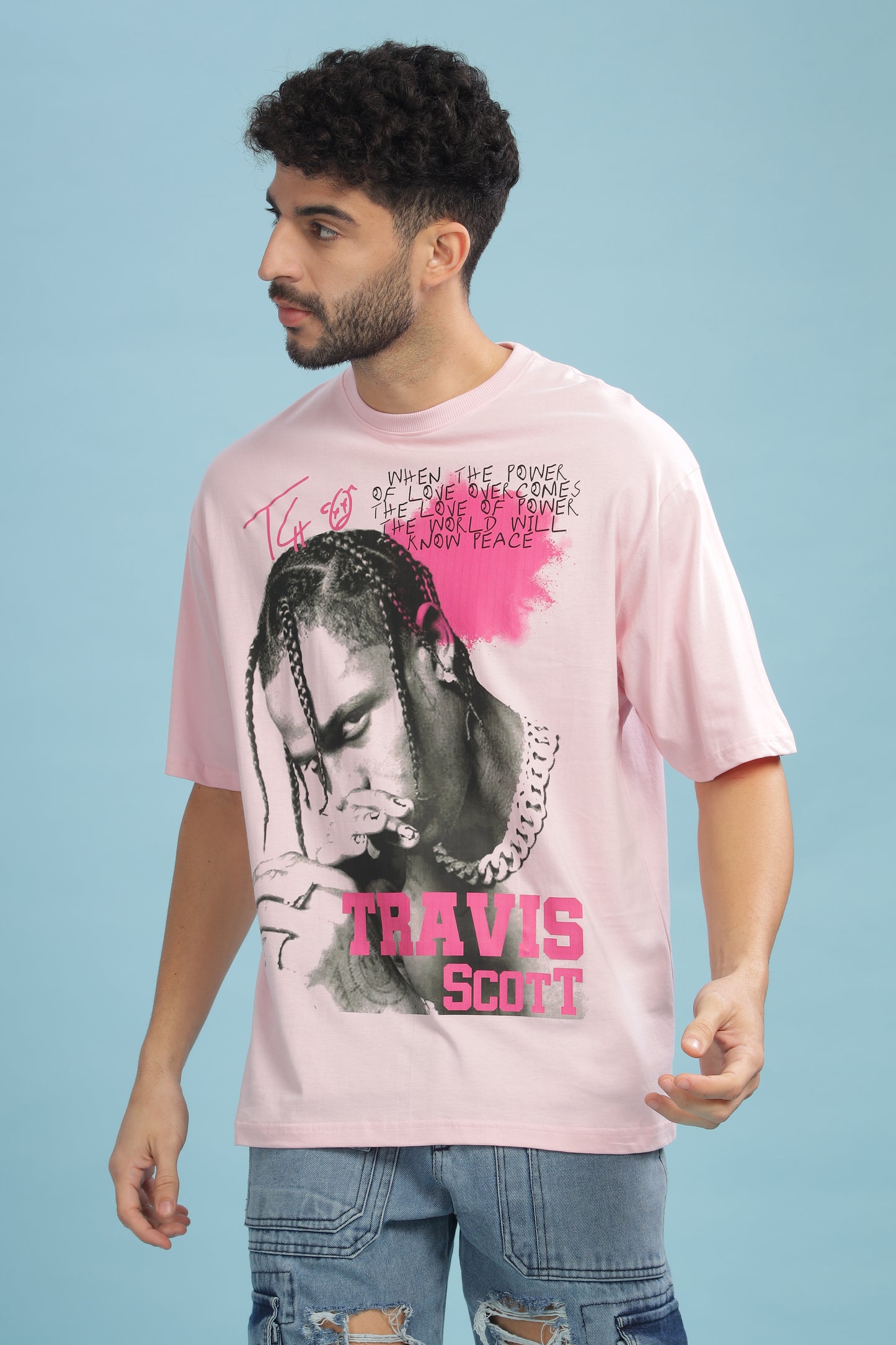 Men's Oversized T-shirt in Baby Pink - Travis Scott
