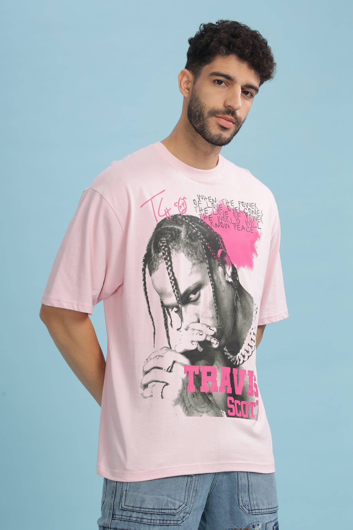 Men's Oversized T-shirt in Baby Pink - Travis Scott