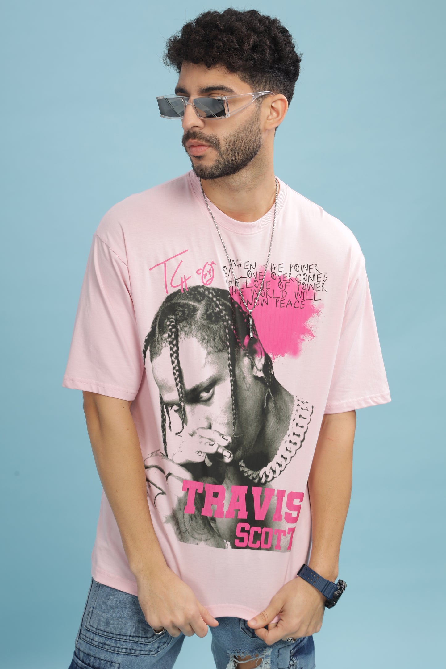 Men's Oversized T-shirt in Baby Pink - Travis Scott