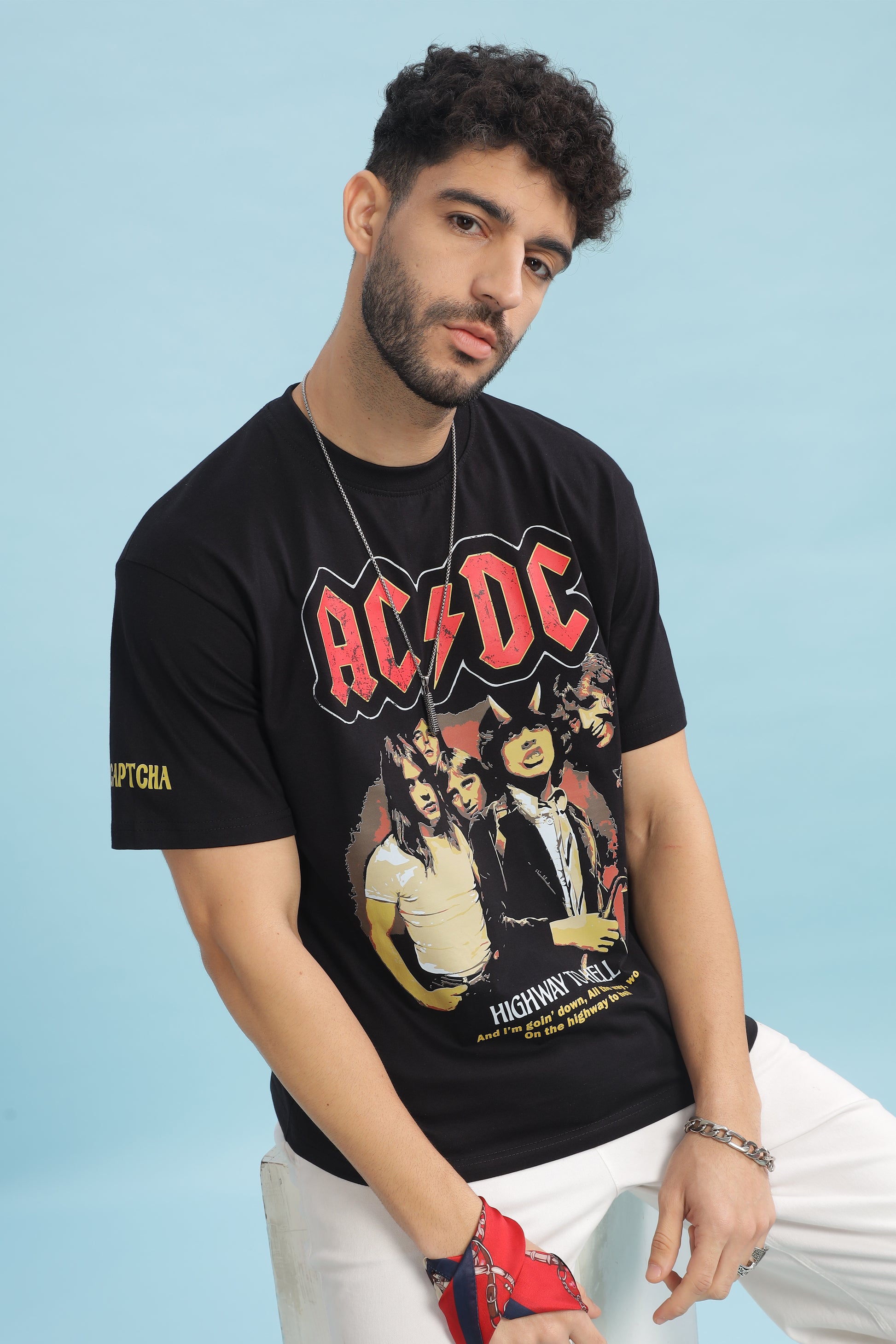 Men's Oversized T-shirt in Black ACDC - Main Image
