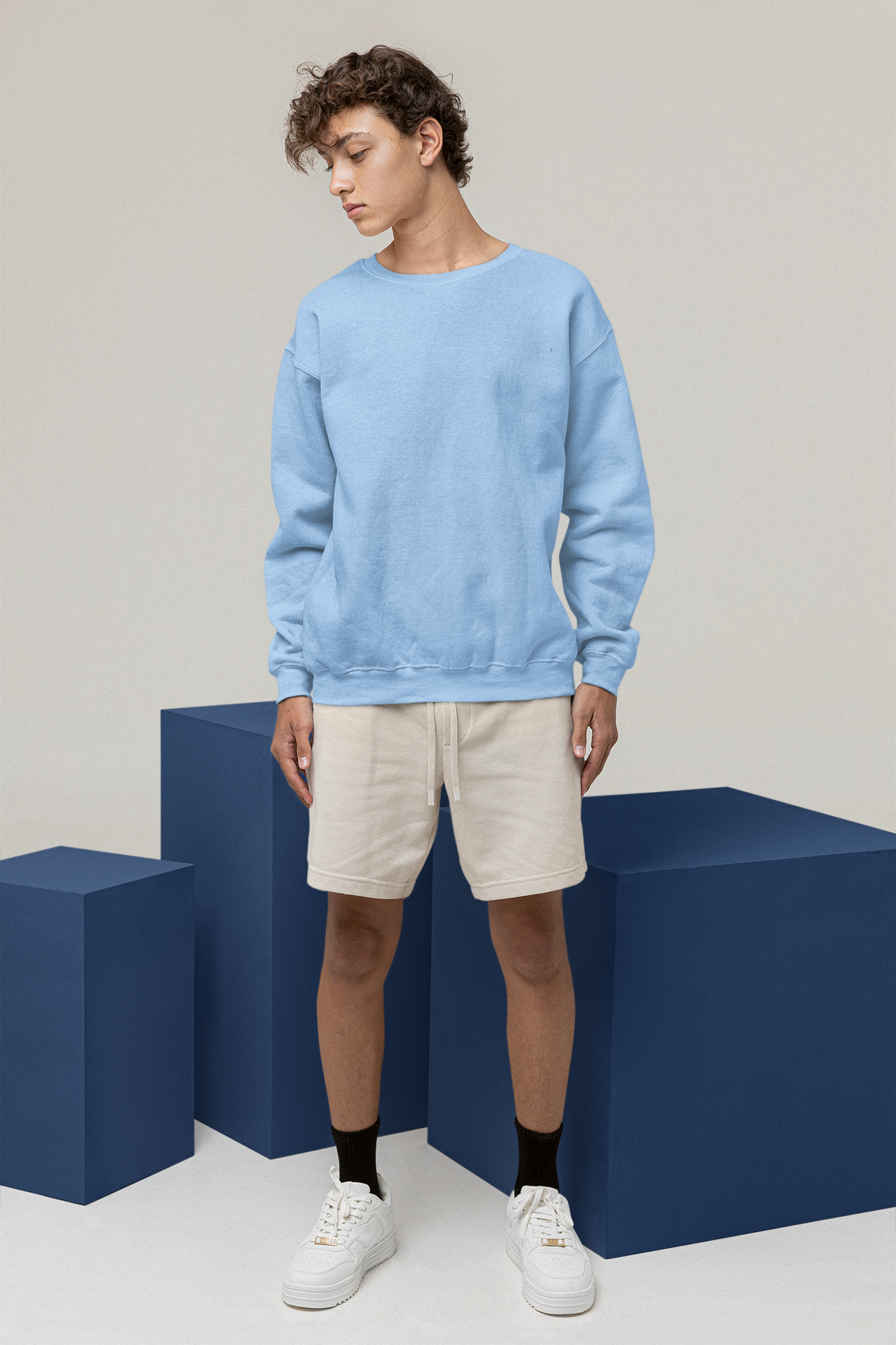 Men's Sweatshirt in Solid Baby Blue