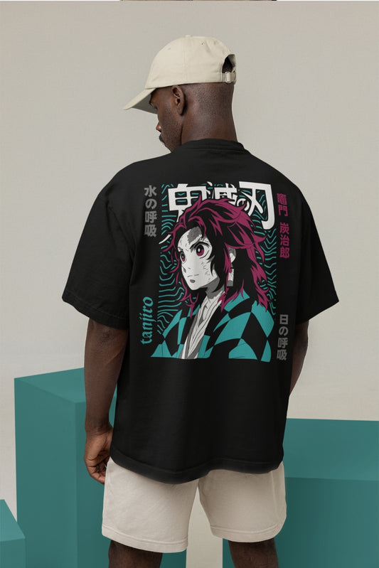 Men's Black Oversized T-shirt - Tanjiro Kamado | Anime
