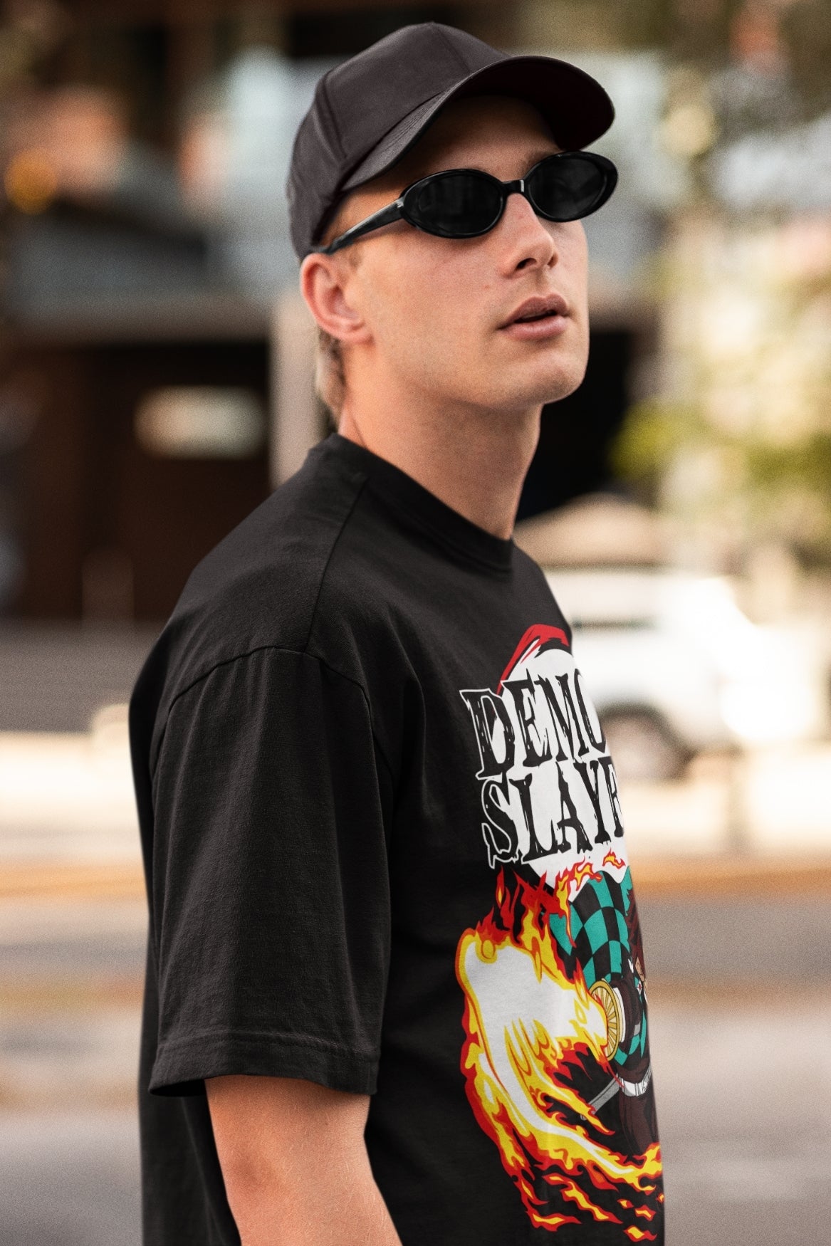 Black Oversized Tshirt with Demon Slayer print