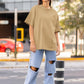 Women's Oversized T-shirt in Solid Beige