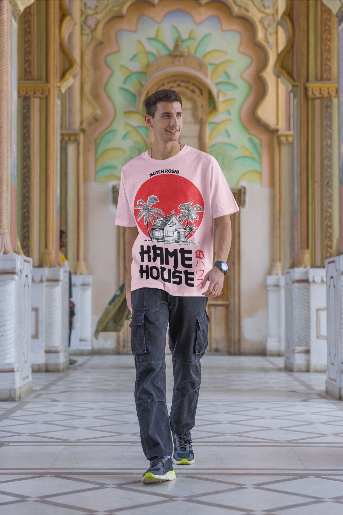 Men's Baby Pink Oversized T-shirt - Kame House