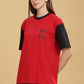 Women's Red Black Oversized T-shirt - Monkey Luffy | Anime