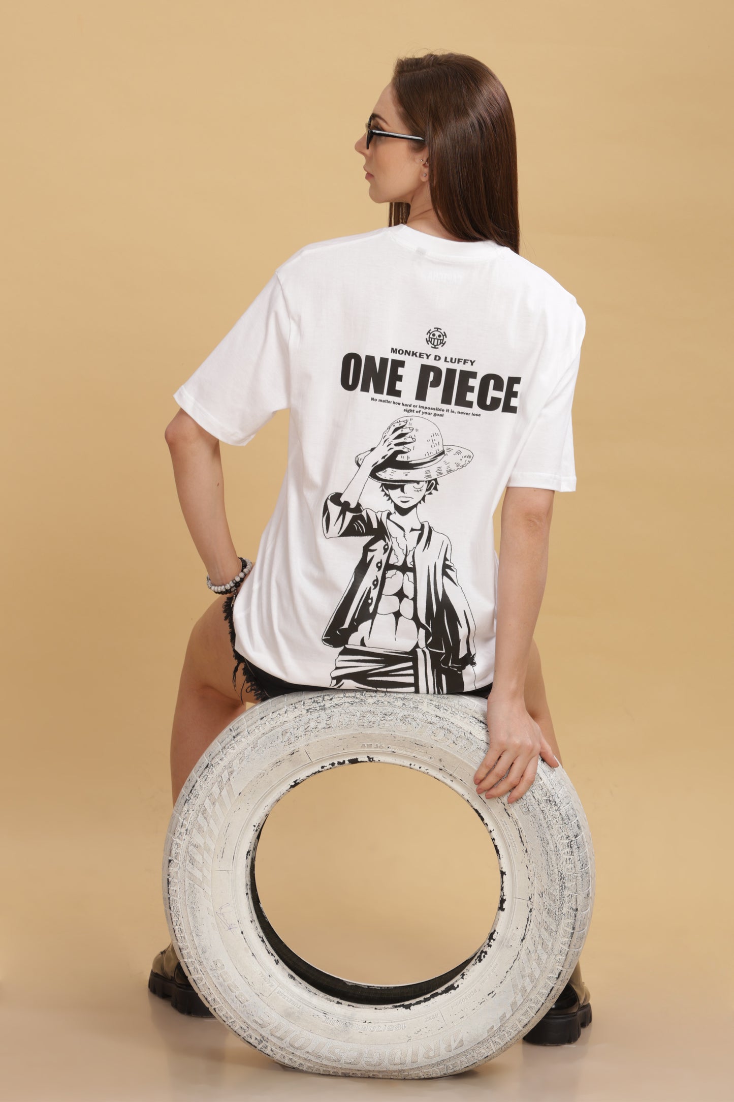Women's White Oversized T-shirt - Monkey Luffy | Anime