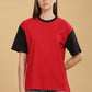 Women's Boxy Fit Solid Red Black T-Shirt