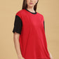 Women's Boxy Fit Solid Red Black T-Shirt