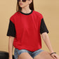 Women's Boxy Fit Solid Red Black T-Shirt