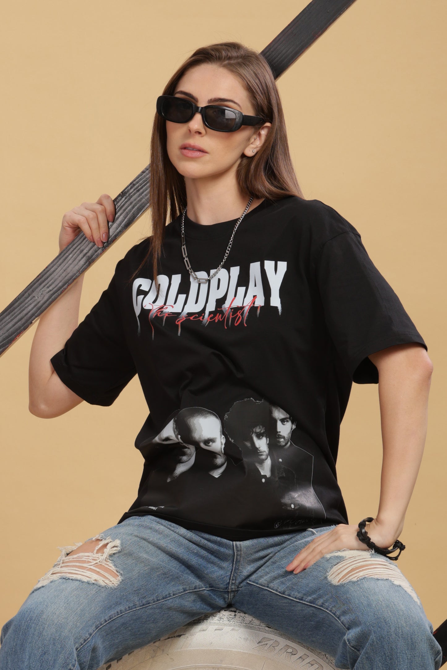 Women's Oversized T-shirt in Black - Coldplay