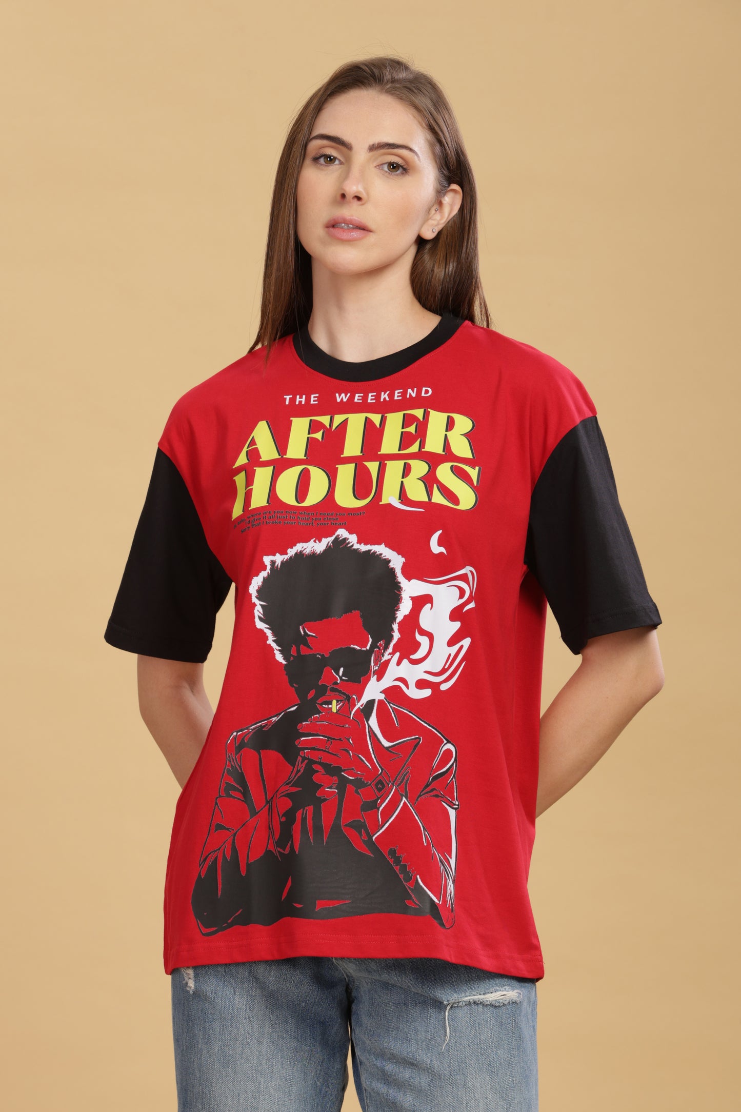 Women's Red Black Oversized T-shirt - WEEKND | AFTER HOURS