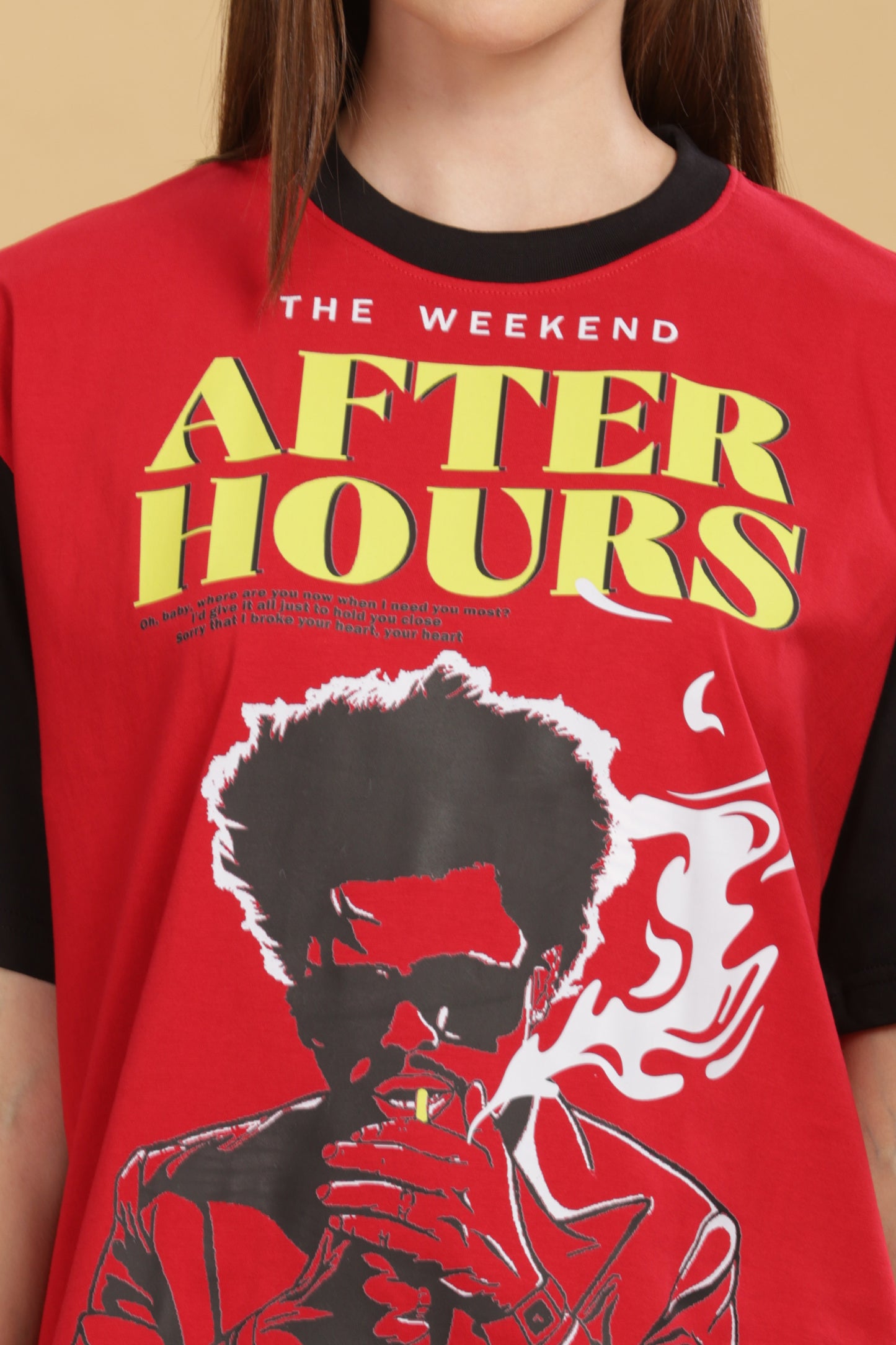 Women's Red Black Oversized T-shirt - WEEKND | AFTER HOURS