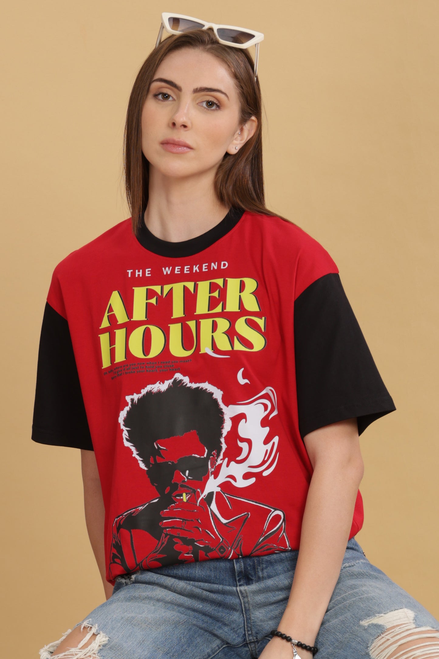 Women's Red Black Oversized T-shirt - WEEKND | AFTER HOURS