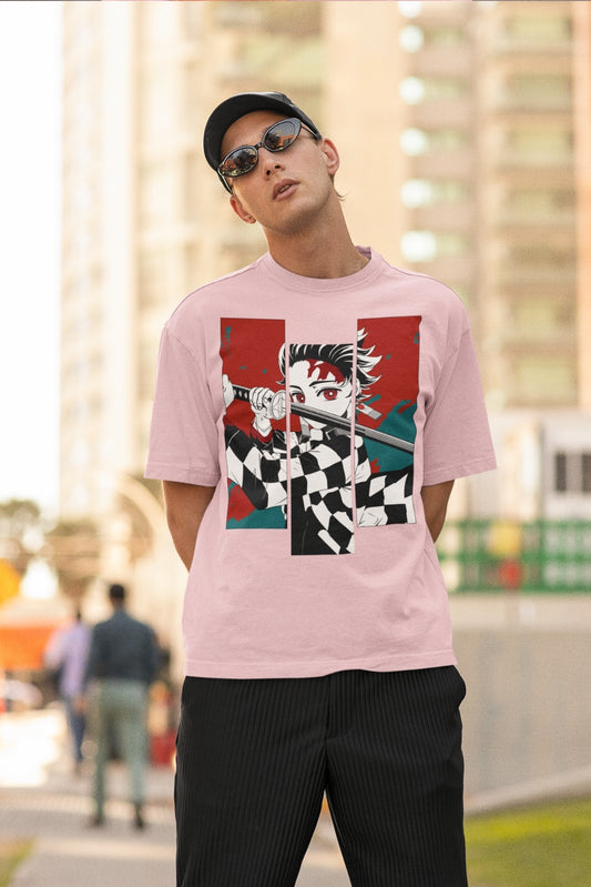 Men's Baby Pink Oversized T-shirt - Tanjiro Kamado | Anime