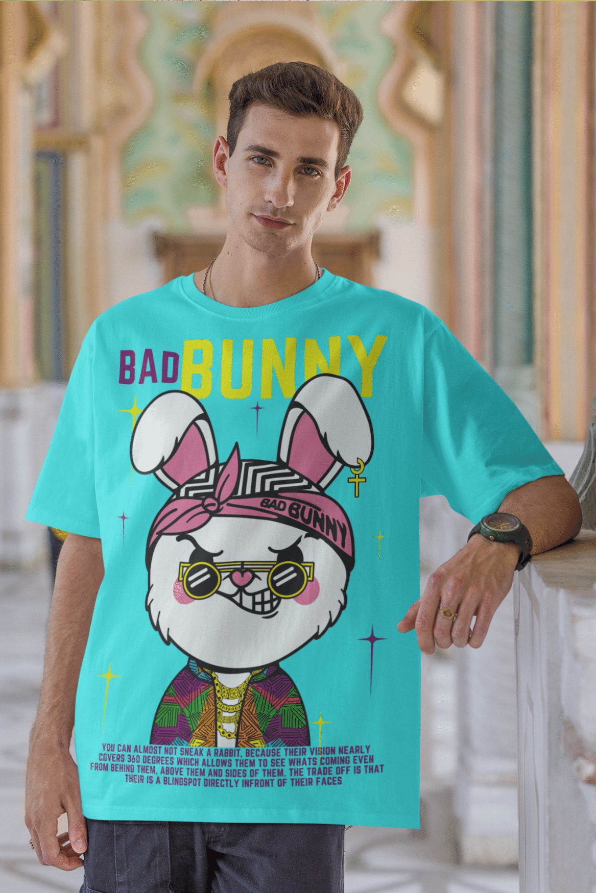 Men's Oversized T-shirt in Cyan - Bad Bunny
