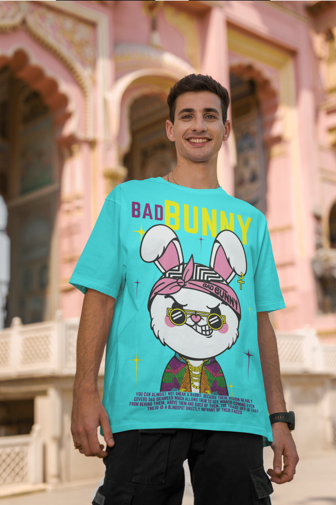 Men's Oversized T-shirt in Cyan - Bad Bunny