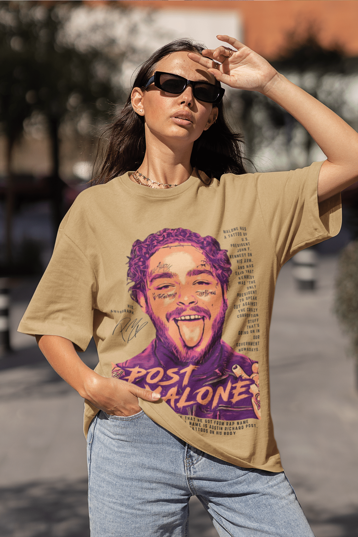 Women's Oversized T-shirt in Beige color - Post Malone