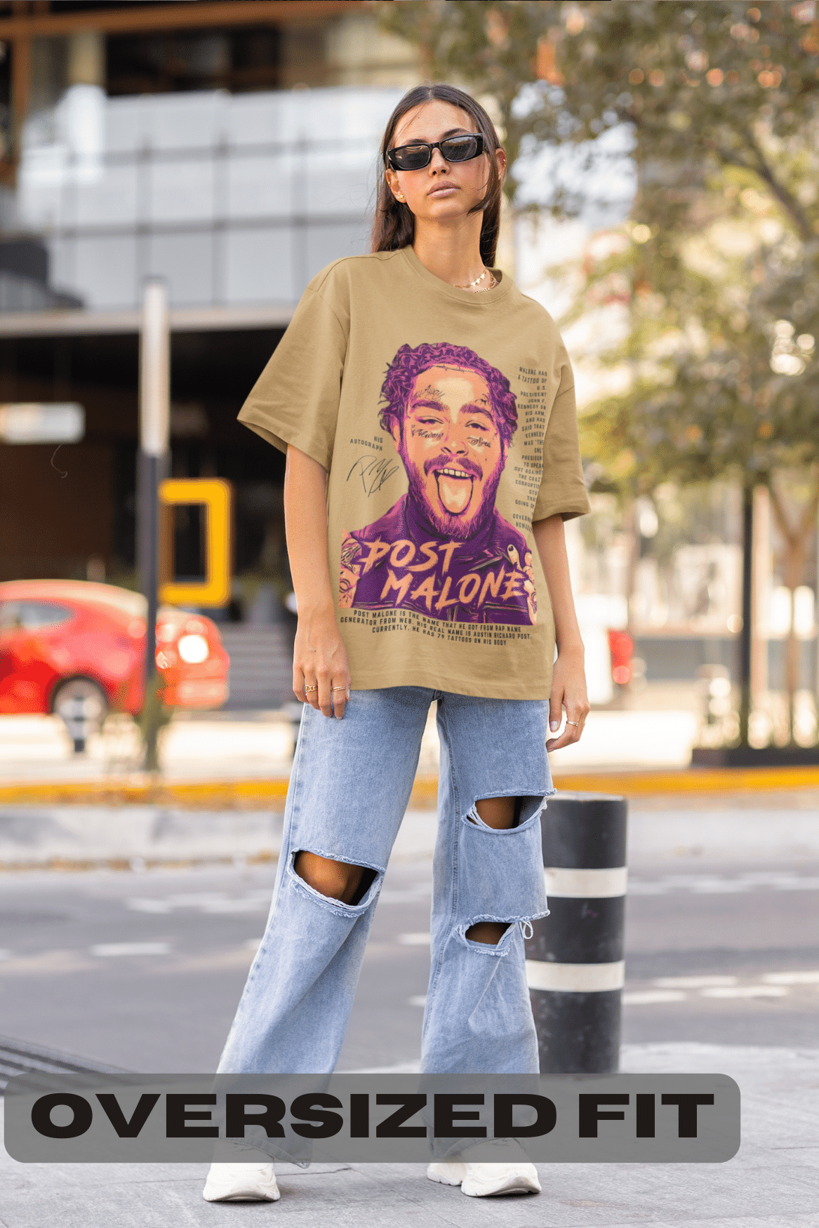 Women's Oversized T-shirt in Beige color - Post Malone