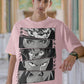 baby pink oversize tshirt with Anime eyes art print