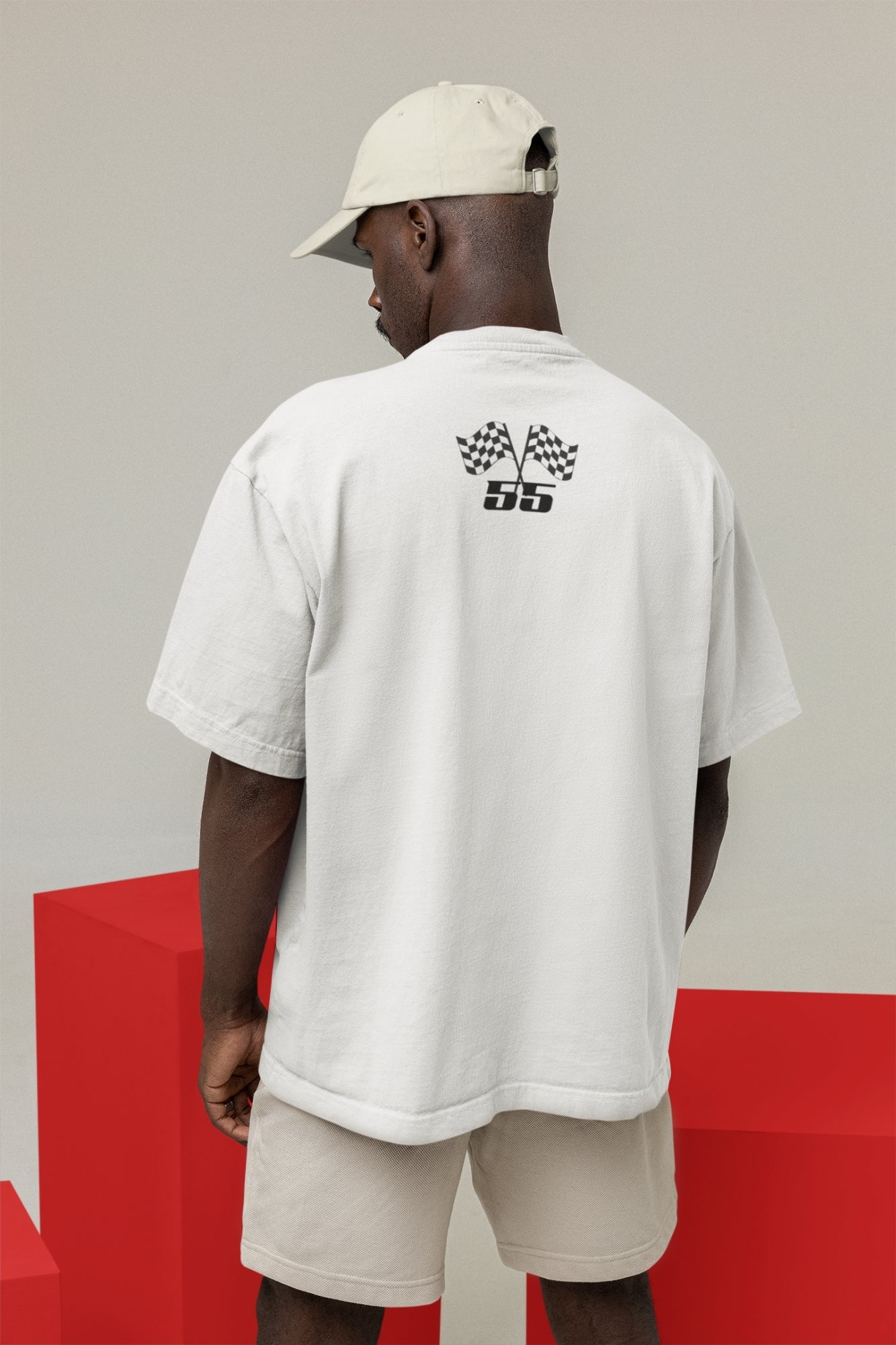 Back Design Formula Race flags White Oversized Tshirt