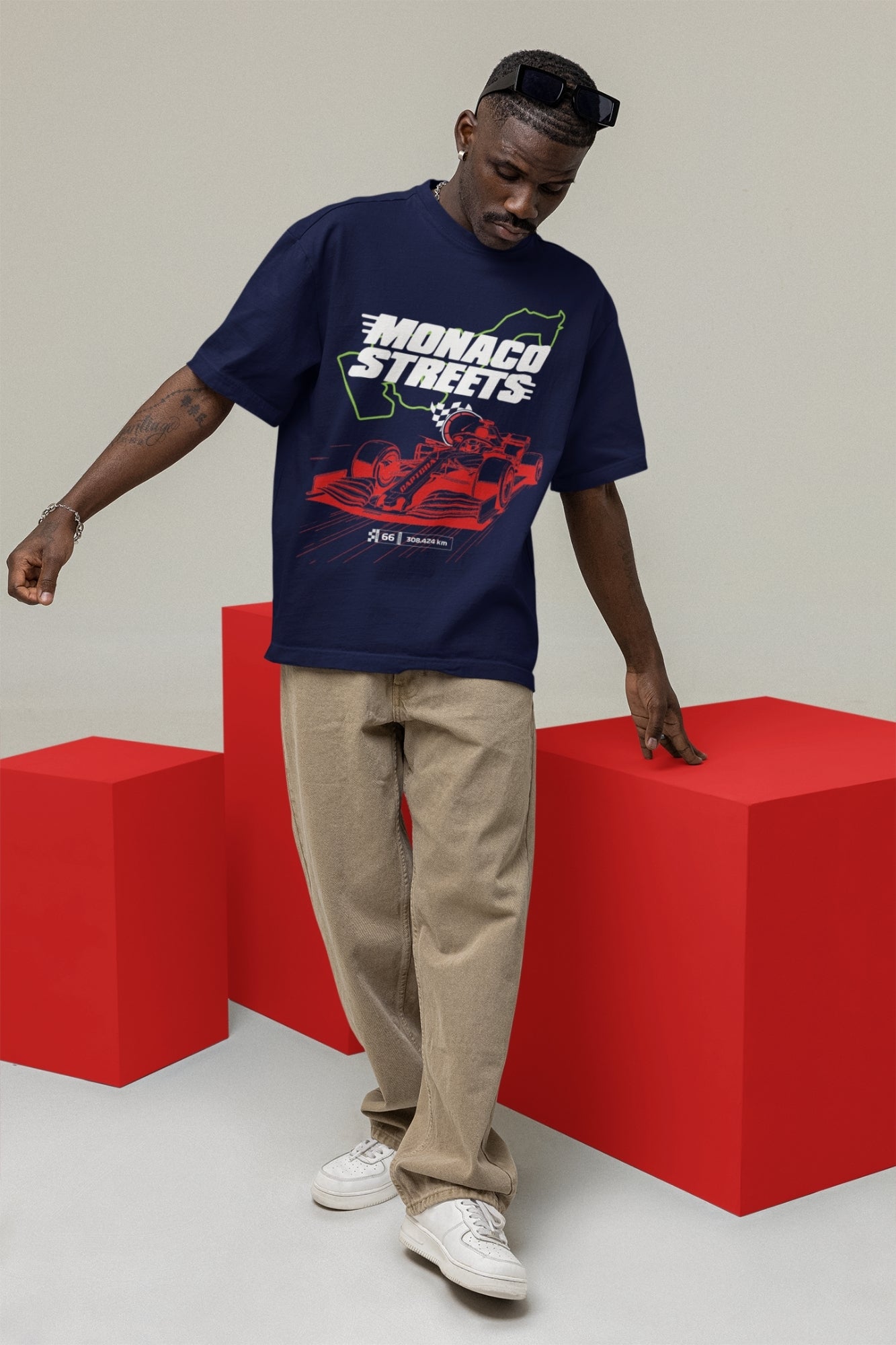 Formula Race Game Oversized Tshirt in Navy Blue color