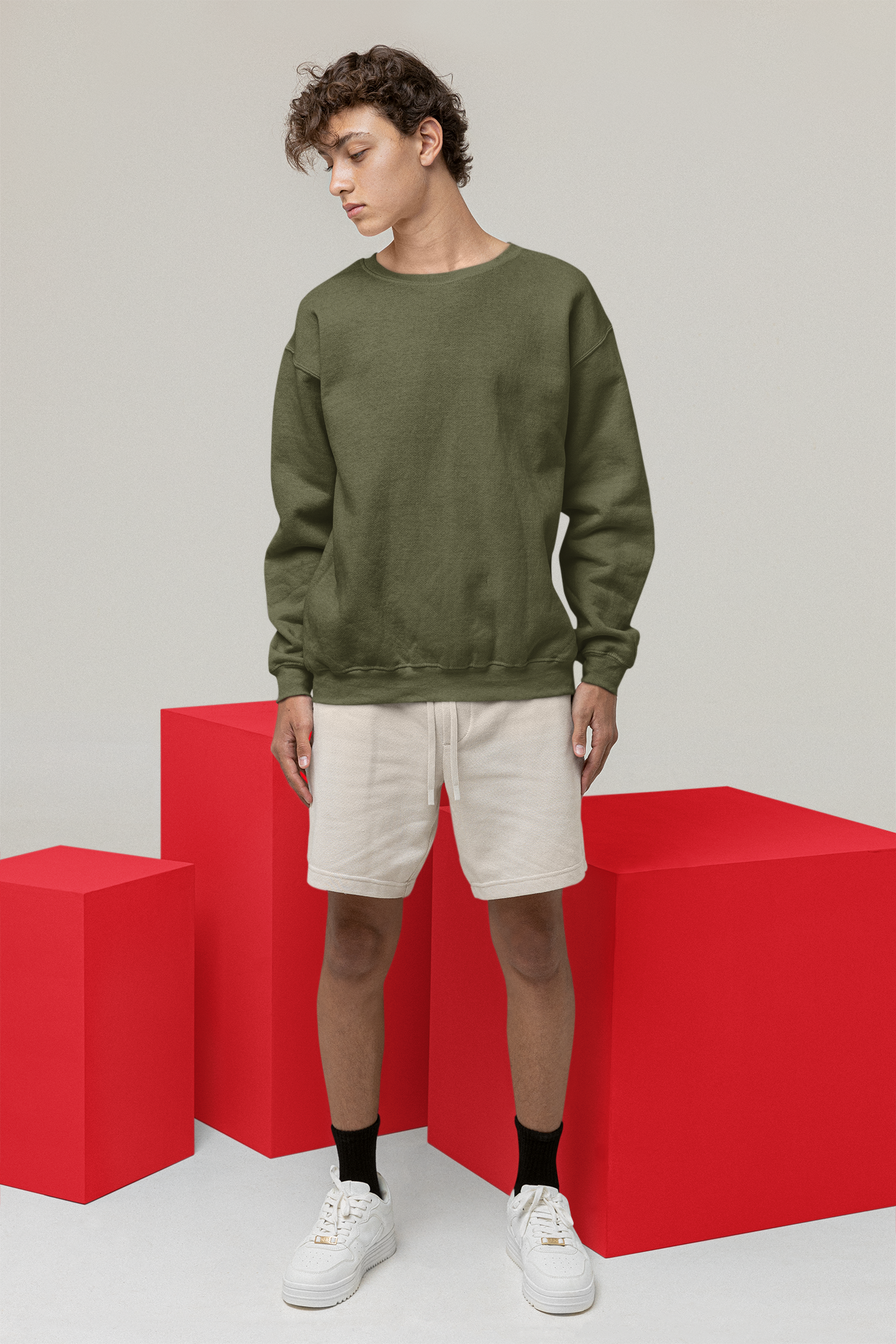 Men's Sweatshirt in Solid Olive Green