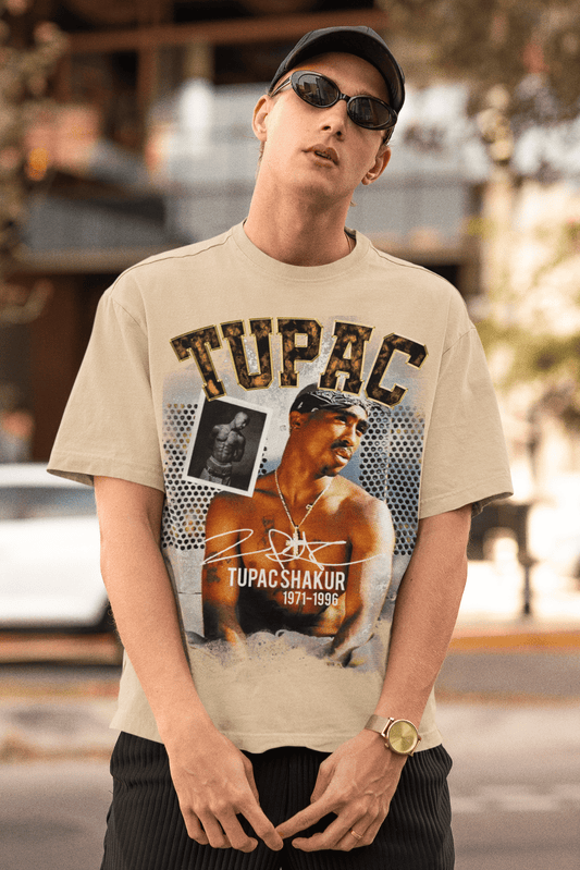 Tupac Shakur Beige Oversized Unisex Tee