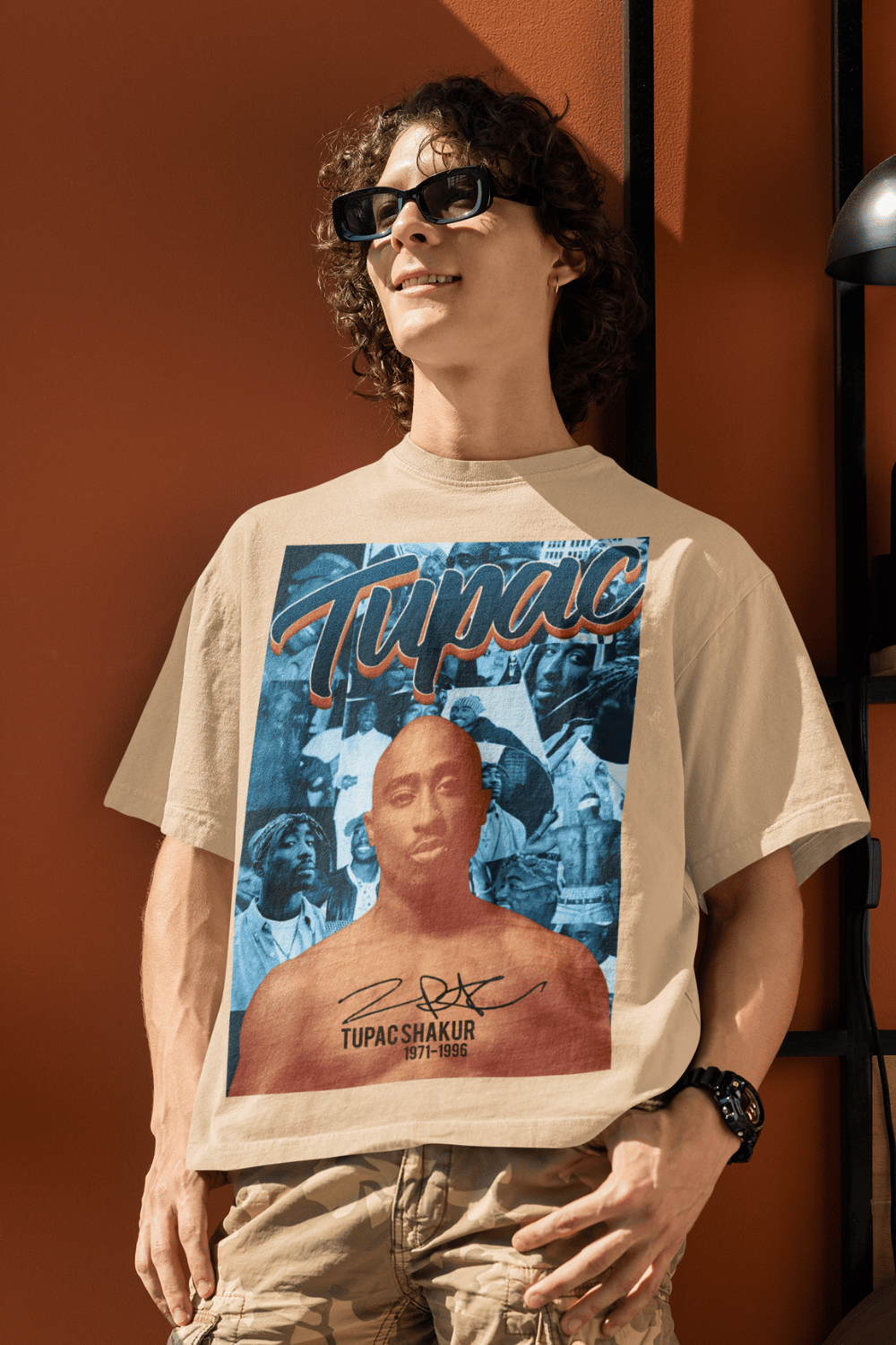 Unisex Beige Tupac Oversized Tee