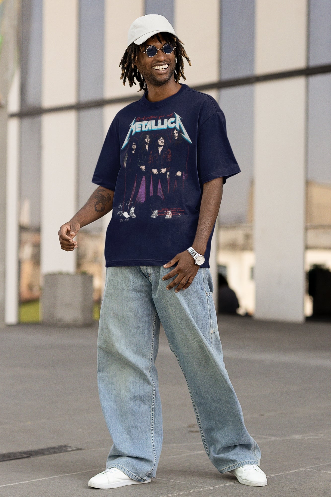 Unisex Navy Blue Tshirt Metallica Print