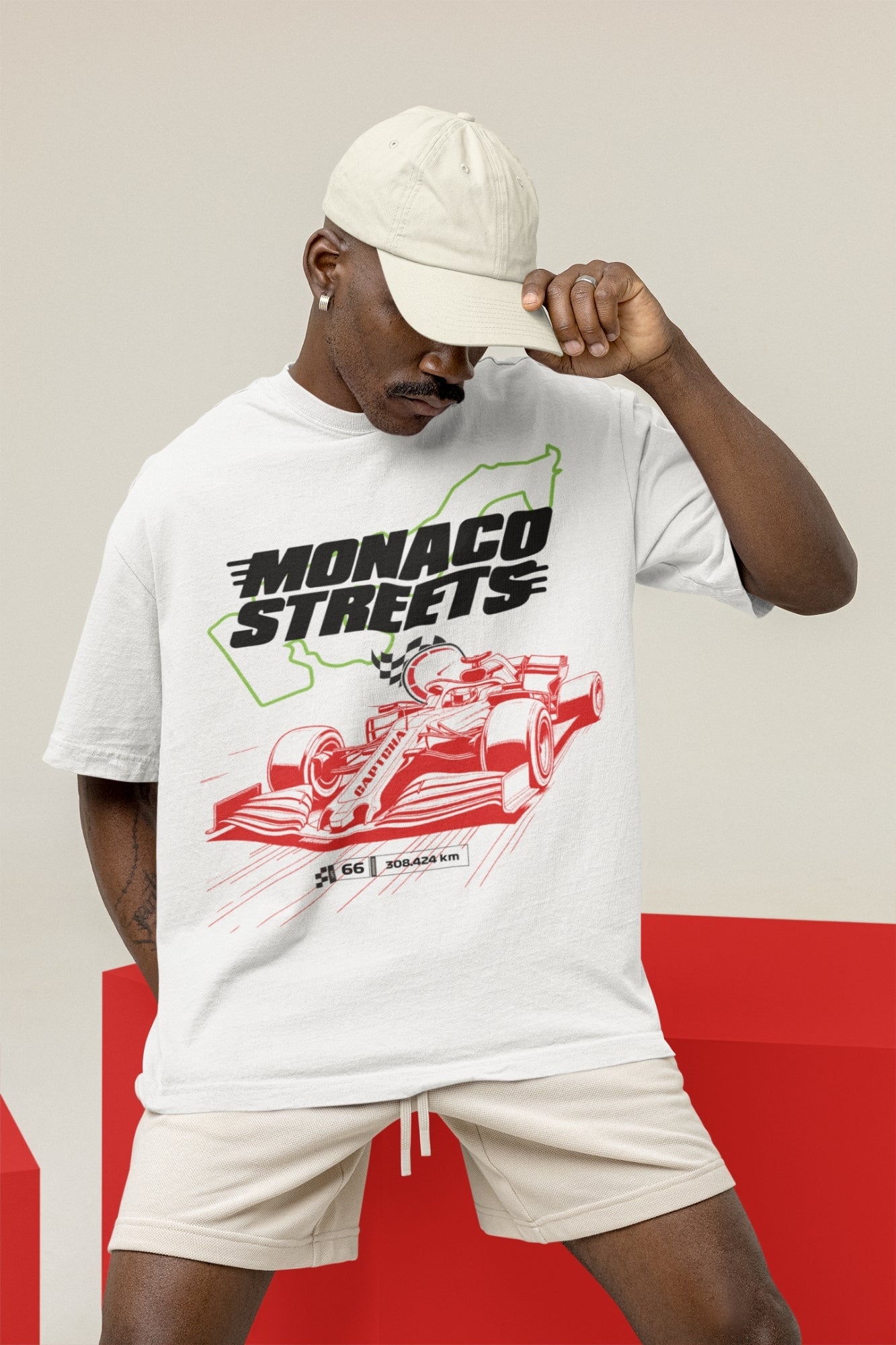 White Oversized Tshirt with Formula Race Gaming Design