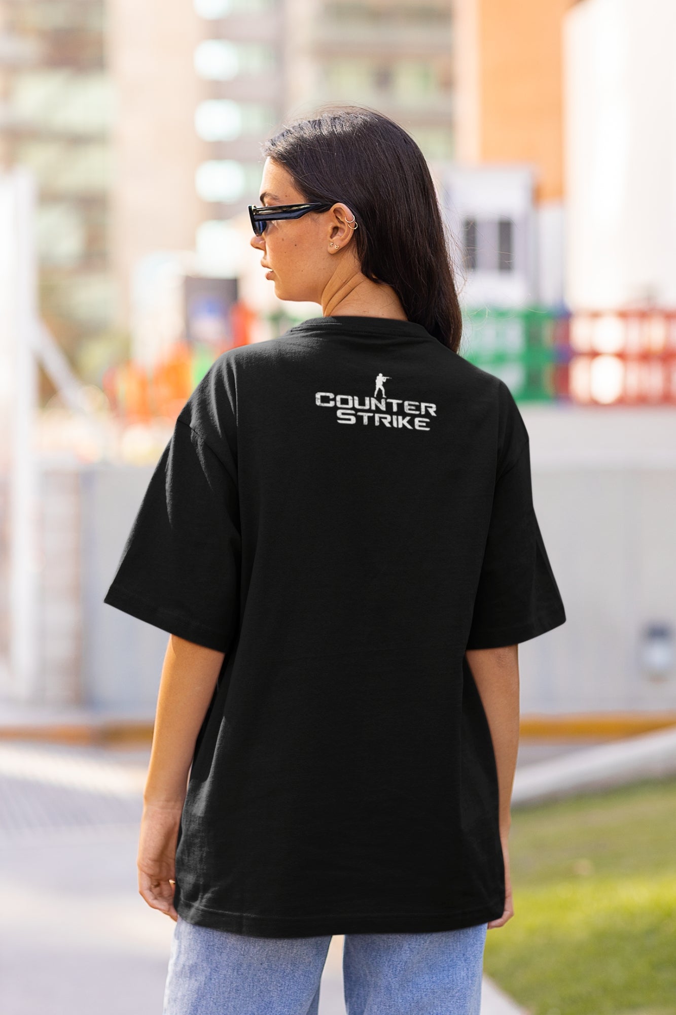 Women Oversized Tshirt in Black color with Counter Strike print
