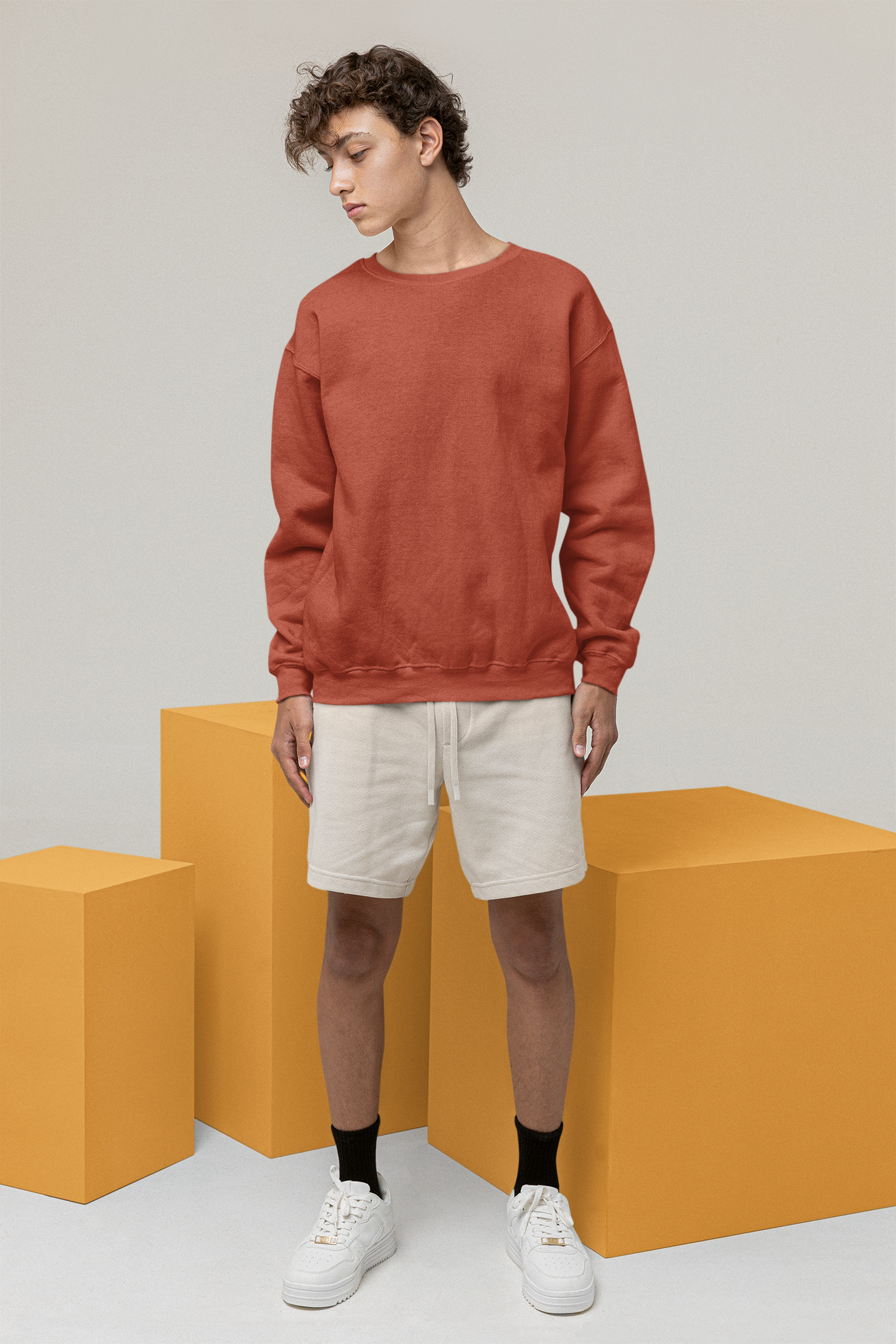 Men's Sweatshirt in Solid Coral