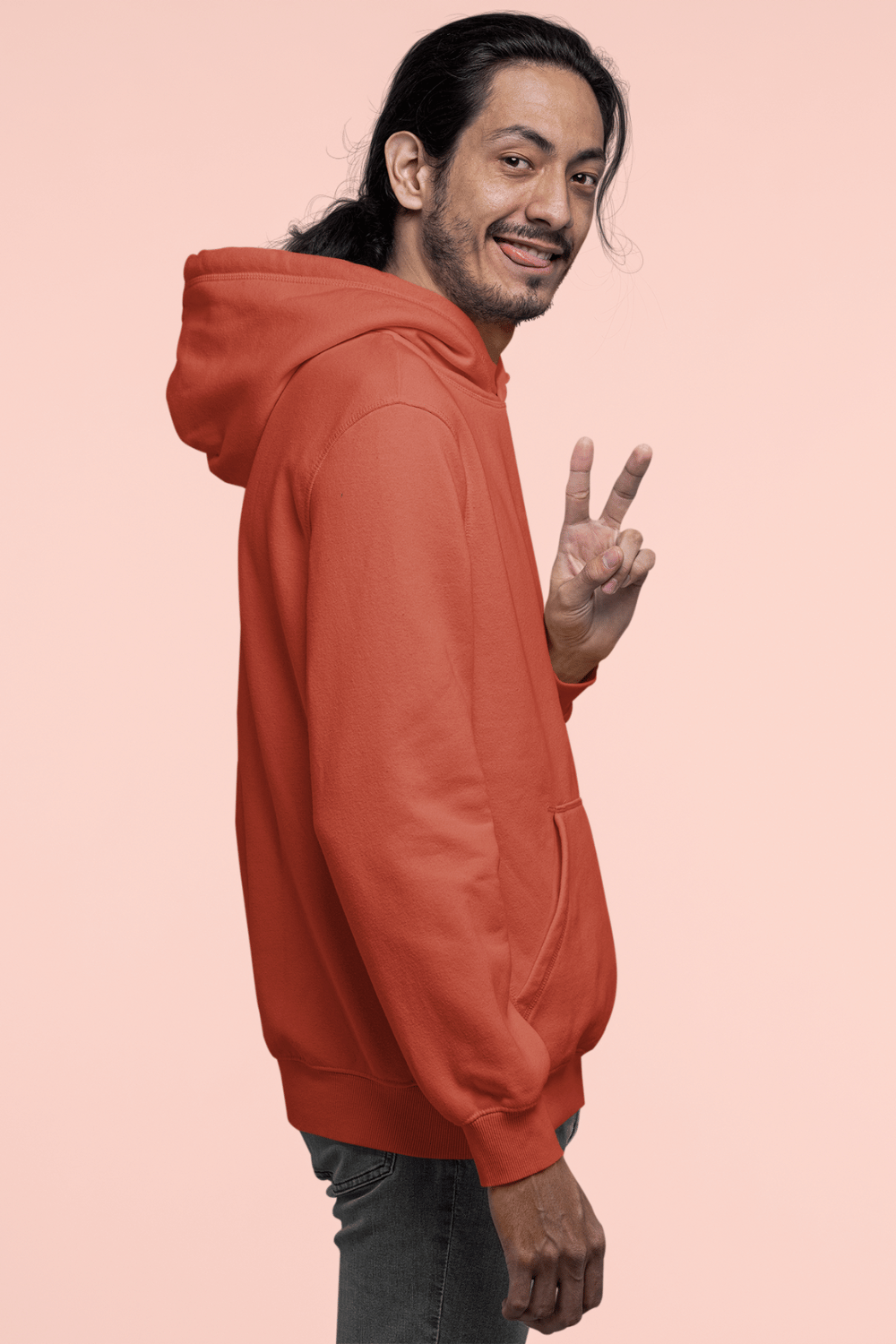 Men s Hooded Sweatshirt in Solid Coral