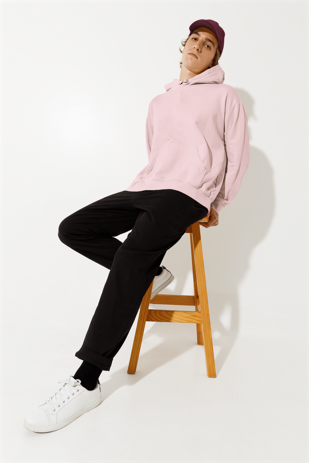 Men's Hoodie in Light Baby Pink color