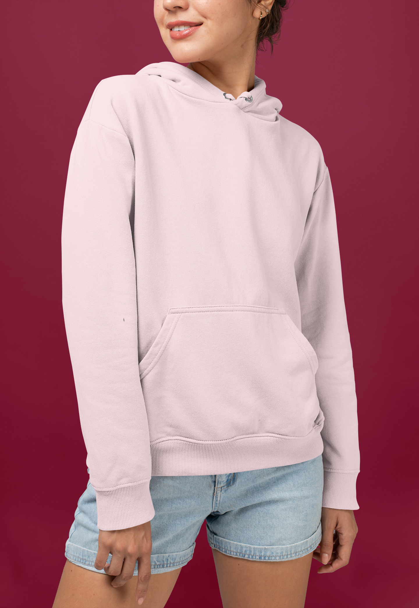 Women's Hooded Sweatshirt in Solid Light Baby Pink CAPTCHA