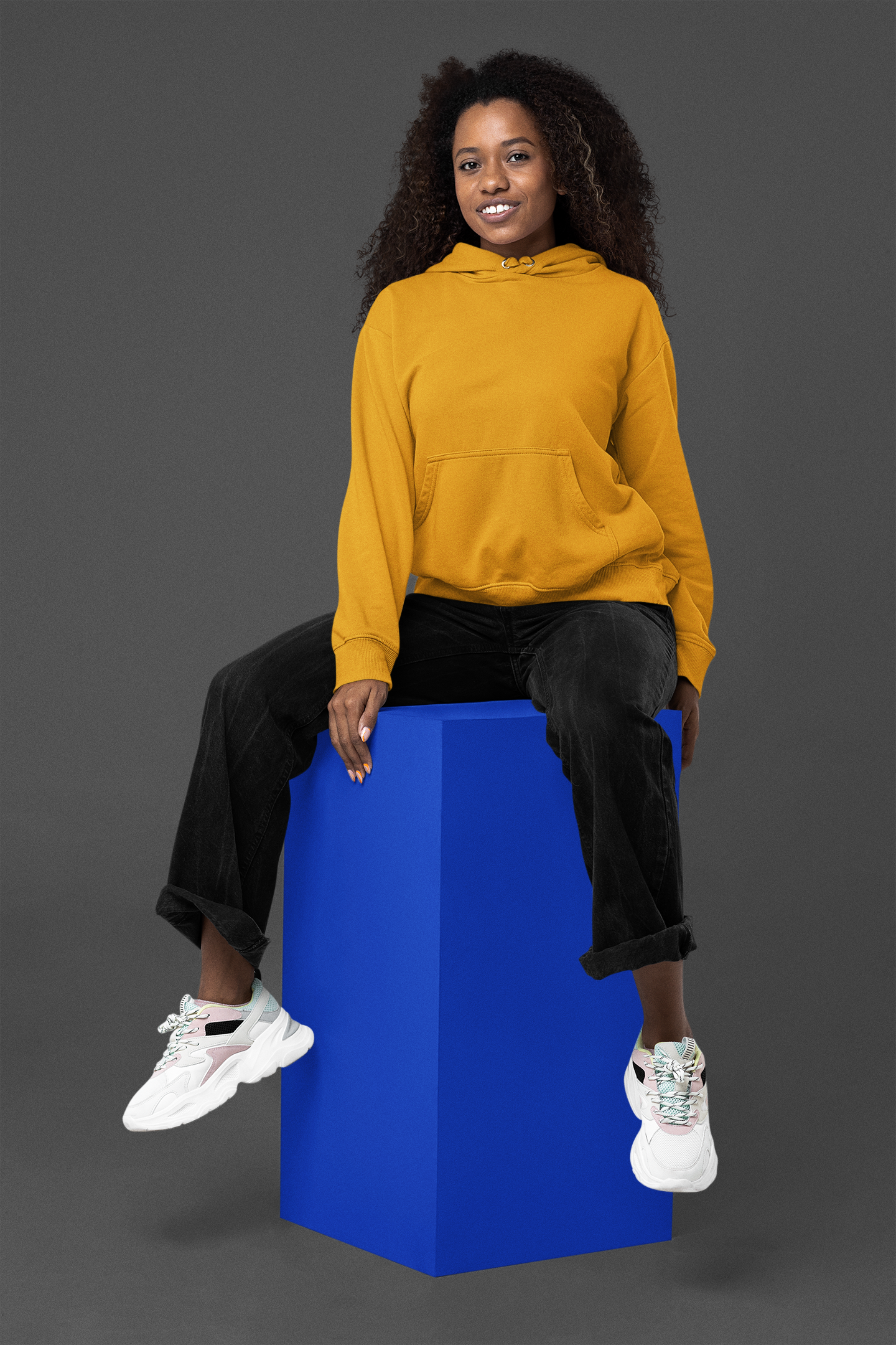 Women's Hooded Sweatshirt in Solid Mustard Yellow CAPTCHA