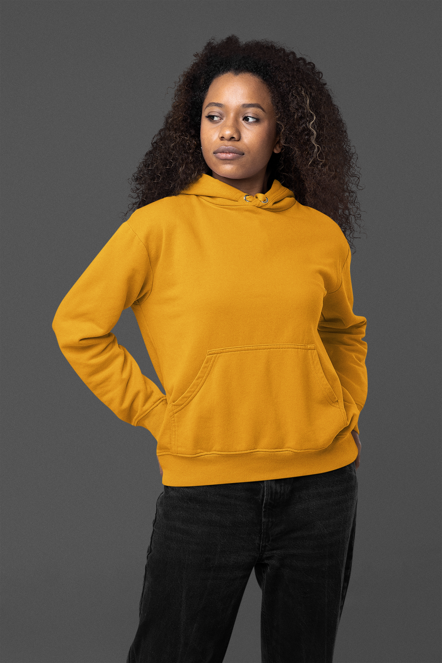 Women's Hooded Sweatshirt in Solid Mustard Yellow CAPTCHA