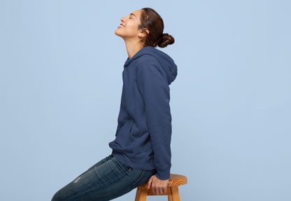 Women's Hooded Sweatshirt in Solid Navy Blue CAPTCHA