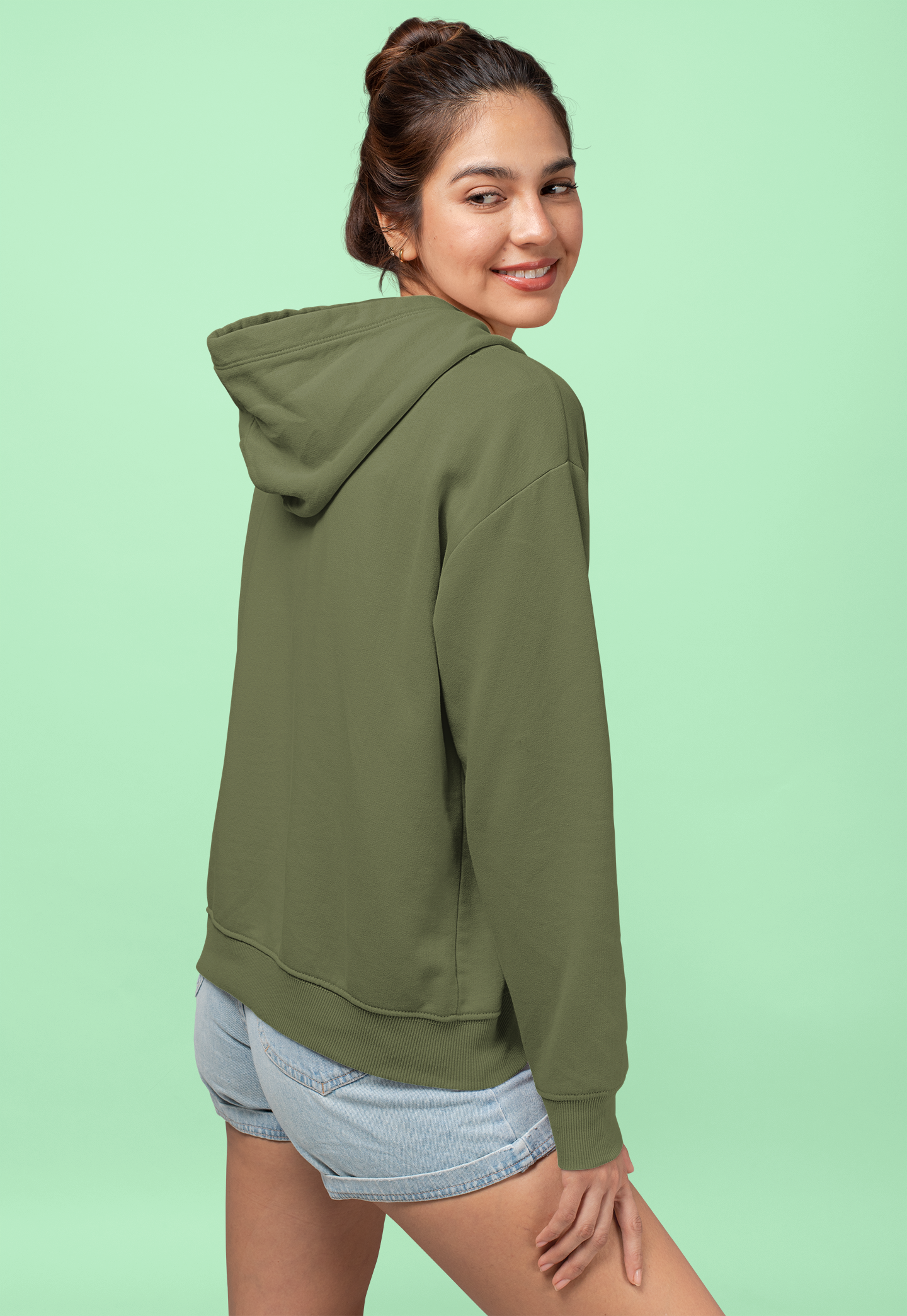 Women's Hooded Sweatshirt in Solid Olive Green CAPTCHA