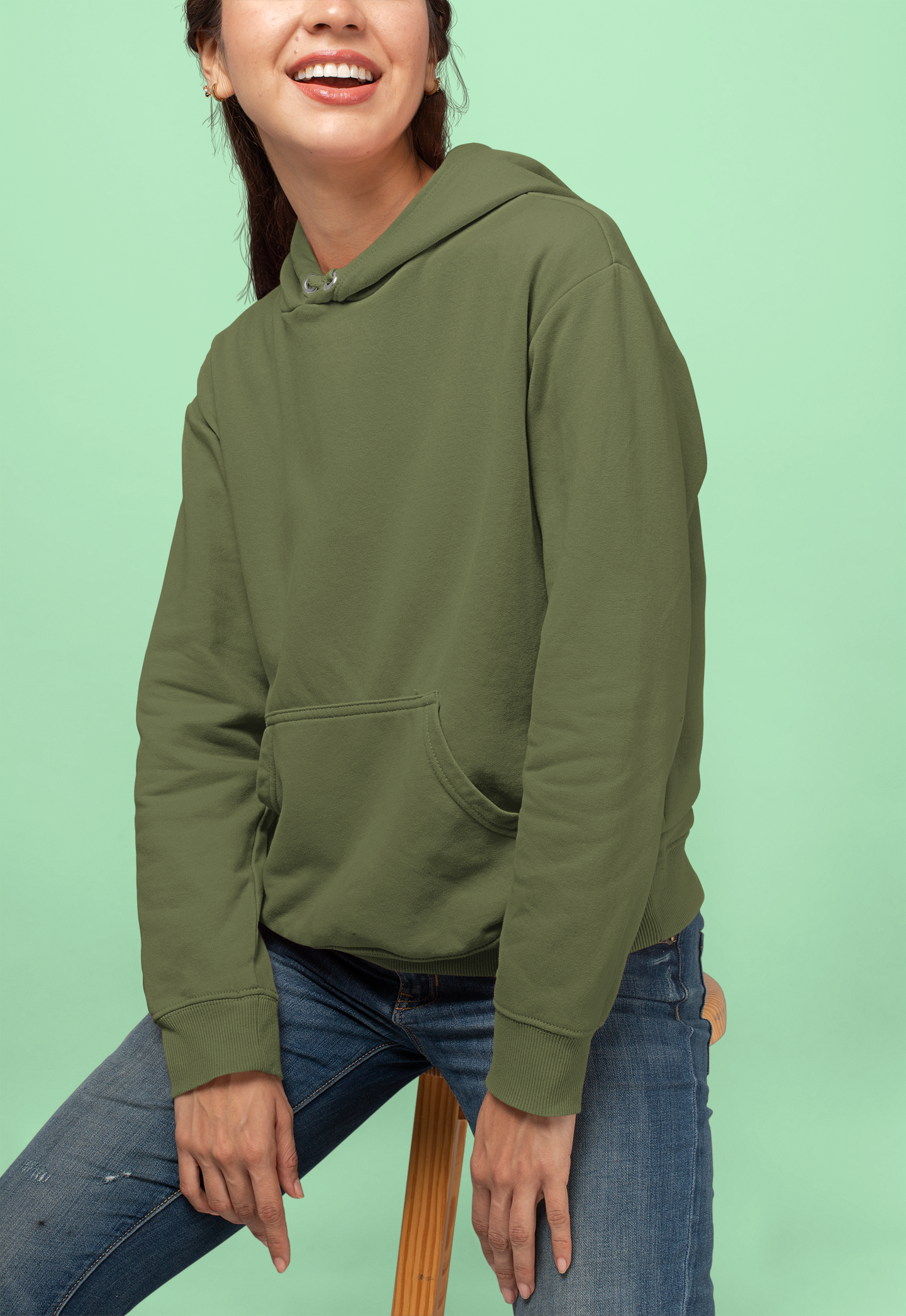 Women's Hooded Sweatshirt in Solid Olive Green CAPTCHA
