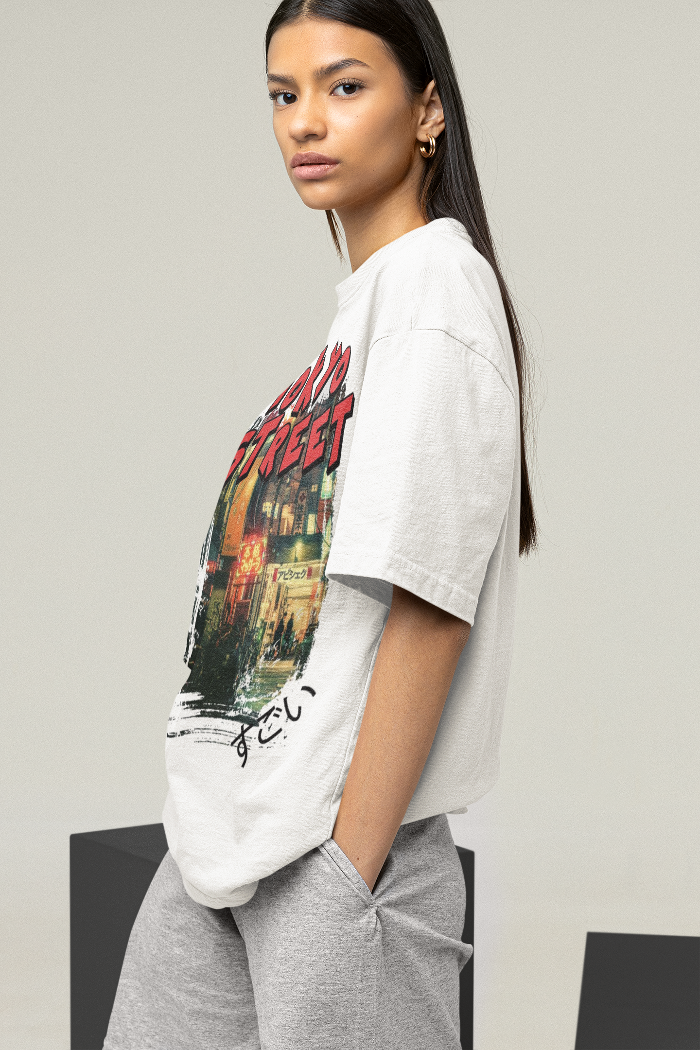 Women's Oversized T-shirt in White - Tokyo Street CAPTCHA